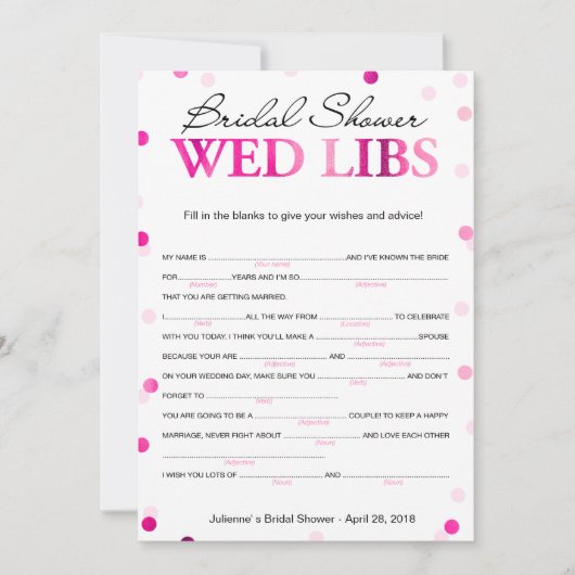 Brautparty Wünsche und Ratschläge Magenta Spiel Einladung (Vorderseite)