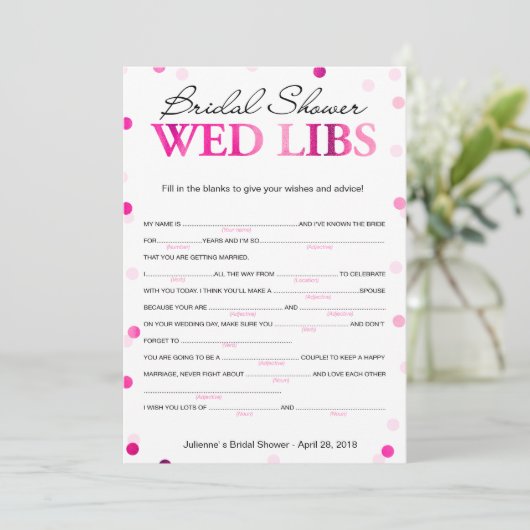 Brautparty Wünsche und Ratschläge Magenta Spiel Einladung (Stehend Vorderseite)