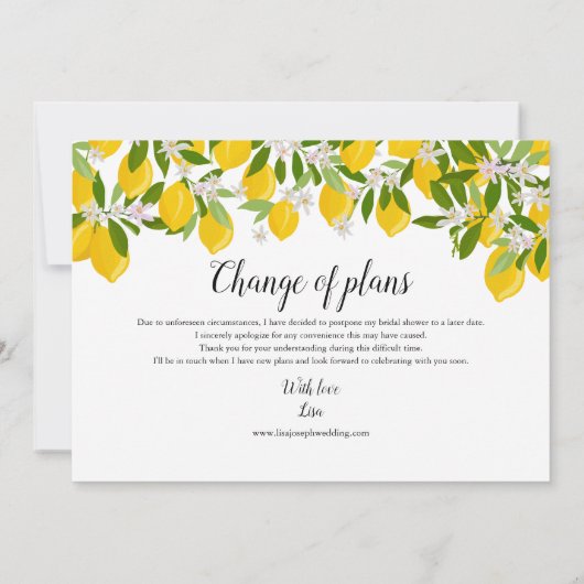 Brautparty-Zitronen ändern das Datum Moderne Einladung (Rückseite)