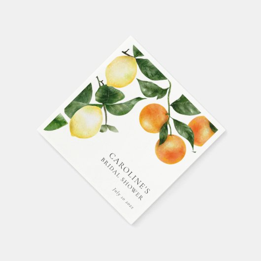 Brautparty Zitrusfrüchte Aquarellpflanze Serviette (Ecke)