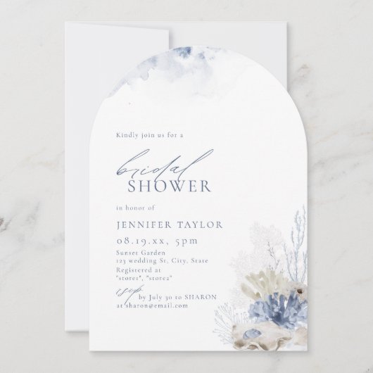 Brautparty zum Thema "Blaue Korallen und Muscheln" Einladung (Vorderseite)