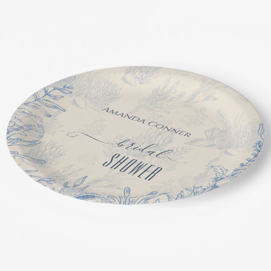 Brautparty zum Thema Blaue Ozeane Pappteller (Schrägansicht)