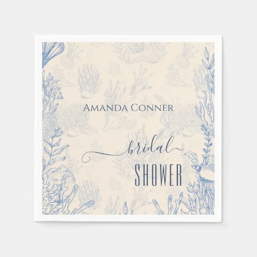 Brautparty zum Thema Blaue Ozeane Serviette (Vorderseite)