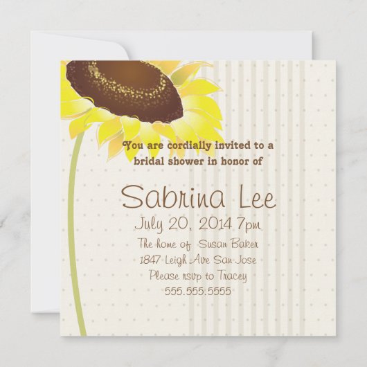 Brautparty zur Entnahme von Sonnenblumen und Strei Einladung (Rückseite)