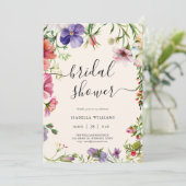 Brautparty zur Wildblume von Aquarellfarben Einladung (Stehend Vorderseite)