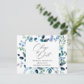 Brautparty Zurückgestellt Datum Elegante blaue Ros Postkarte (Stehend Vorderseite)