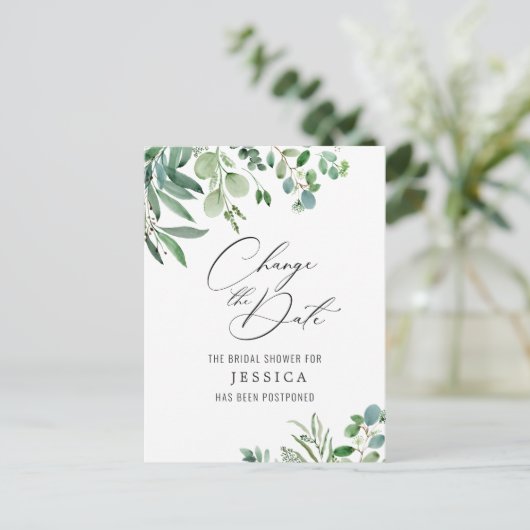 Brautparty Zurückgestellt Datum Elegante Eukalyptu Postkarte (Stehend Vorderseite)