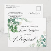 Brautparty Zurückgestellt Datum Elegante Eukalyptu Postkarte (Vorne/Hinten)