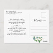 Brautparty Zurückgestellt Datum Elegante Eukalyptu Postkarte (Rückseite)