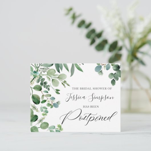 Brautparty Zurückgestellt Datum Elegante Eukalyptu Postkarte (Stehend Vorderseite)