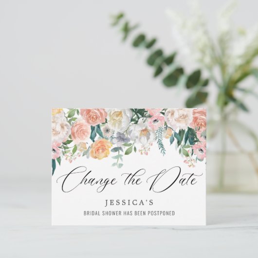 Brautparty Zurückgestellt Datum Elegante Rose Pins Postkarte (Stehend Vorderseite)