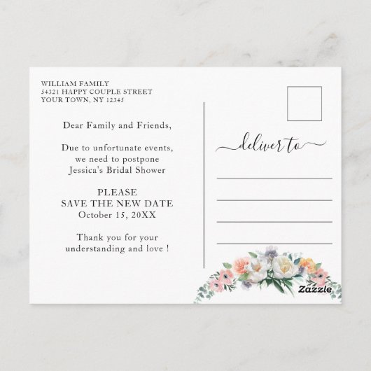 Brautparty Zurückgestellt Datum Elegante Rose Pins Postkarte (Rückseite)