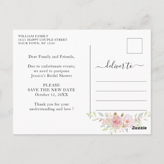 Brautparty Zurückgestellt Datum Elegante Rose Pins Postkarte (Rückseite)