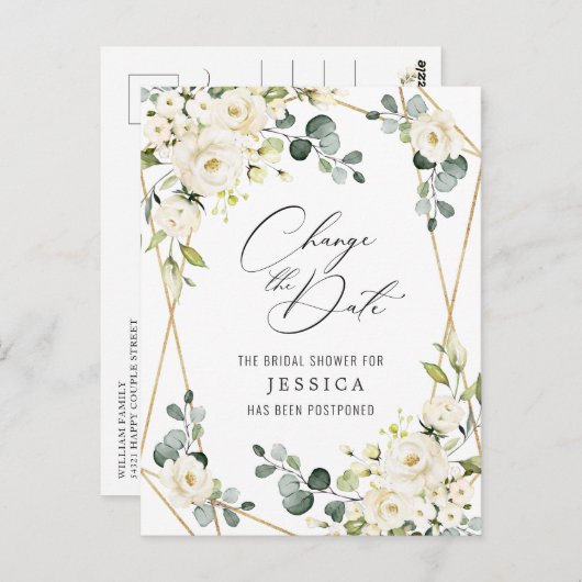 Brautparty Zurückgestellt Datum Elegante Rosen Postkarte (Vorne/Hinten)