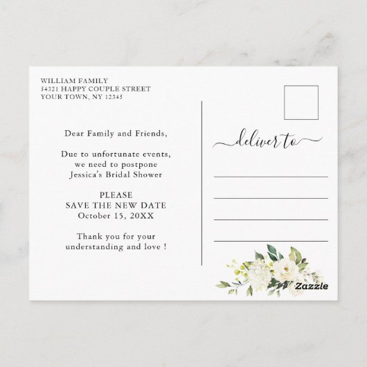 Brautparty Zurückgestellt Datum Elegante Rosen Postkarte (Rückseite)