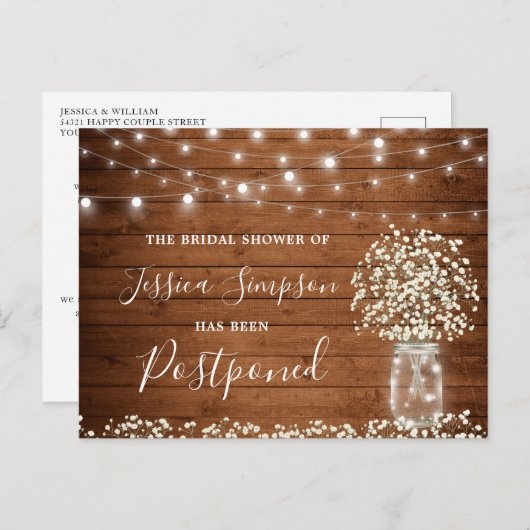 Brautparty Zurückgestellt Gipskraut Mason Jar Postkarte (Vorne/Hinten)