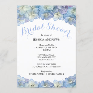 Brautpartyblauer HydrangeaWatercolor mit Blumen Einladung