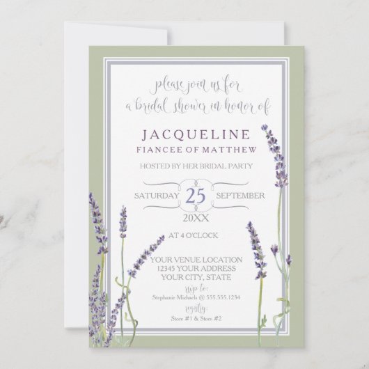 Brautpartywatercolor-französischer Lavendel-Blumen Einladung (Vorderseite)