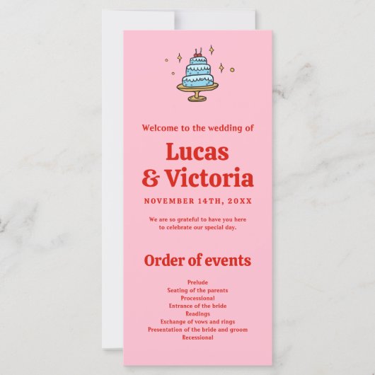 Brautpavillon Rot-Rosa-Hochzeitsprogramm (Vorderseite)