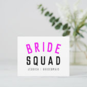 Brautplatz| Modern Bachelorette Bridesmaid Pink Postkarte (Stehend Vorderseite)