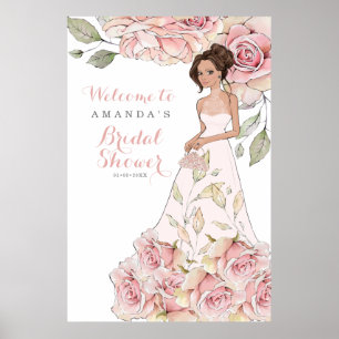 Brautposter mit rosa Rose zur Bridal Shower Begrüß Poster