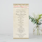 Brautprogramm mit Vintage-Spitze und rosa Schleife Programm (Stehend Vorderseite)
