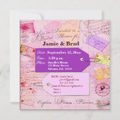 Brautreise-Duschenthema in rosa und in Lila Einladung (Vorderseite)