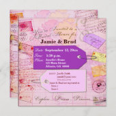 Brautreise-Duschenthema in rosa und in Lila Einladung (Vorne/Hinten)