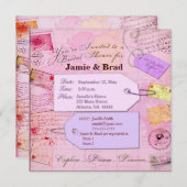Brautreise-Duschenthema in rosa und in Lila Einladung (Vorne/Hinten)