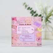 Brautreise-Duschenthema in rosa und in Lila Einladung (Stehend Vorderseite)