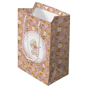 Brautrosafarbenes Vintage-Kinderwagen-Baby-Shower- Mittlere Geschenktüte