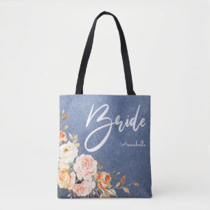 Brautröte Pink & Pfirsich Faux-Jean-Blumen Tasche