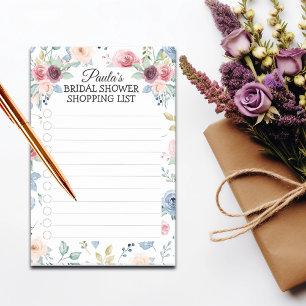 Brautschauer-Einkaufsliste Weiße Blush Blaue Rosen Post-it Klebezettel