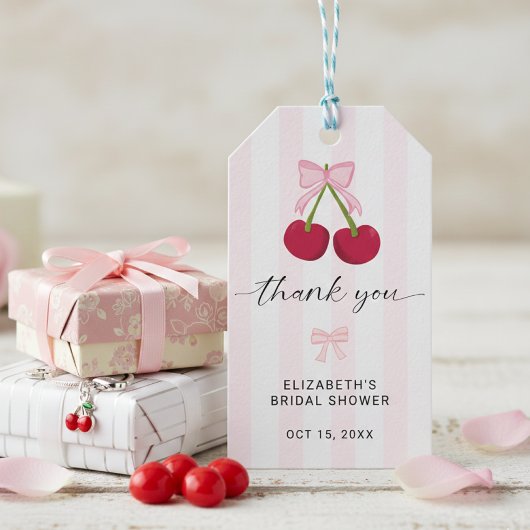 Brautschauer 'Kirsche auf dem Hochzeitskuchen' mit Geschenkanhänger