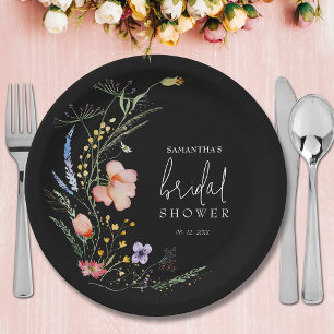 Brautschauer-Wildblumen Schwarz Pappteller