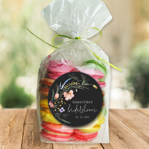 Brautschauer-Wildblumen Schwarz Runder Aufkleber