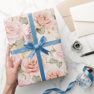 Brautschmink-Rosa Rosen Florale Brautparty Geschenkpapier