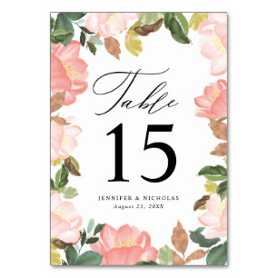 Brautschmuck Blush Spring Floral   Personalisierte Tischnummer