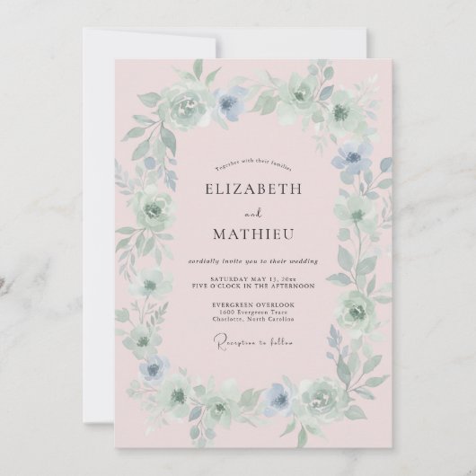 Brautschmuck Kranz Blush Azure Einladung (Vorderseite)