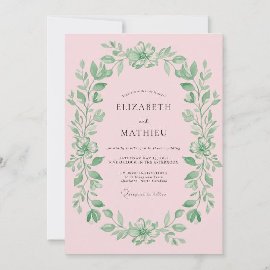 Brautschmuck Kranz Blush Einladung (Vorderseite)