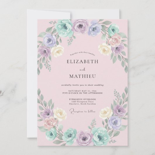 Brautschmuck Kranz Blush Pastell Einladung (Vorderseite)