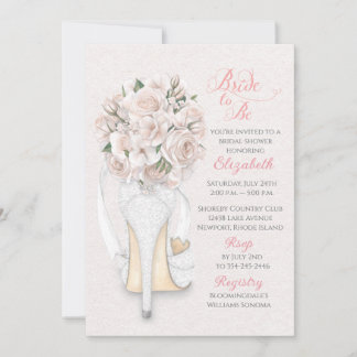 Brautschuh mit Blumenstrauß Brautparty-Einladung Einladung