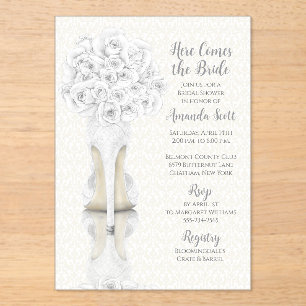 Brautschuh und Bouquet Brautparty-Einladung Acryleinladungen