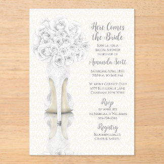 Brautschuh und Bouquet Brautparty-Einladung Acryleinladungen