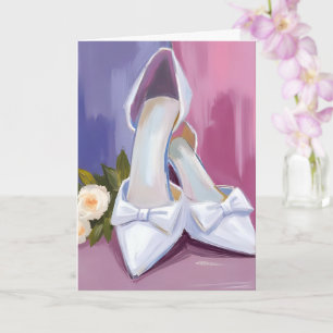 Brautschuhe Weiße Schleifenrose Aquarell-Hochzei Karte