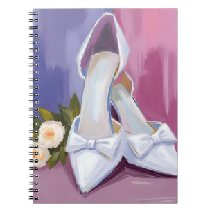 Brautschuhe   Weiße Schleifenrose Aquarell-Hochzei Notizblock