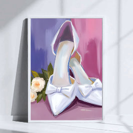 Brautschuhe | Weiße Schleifenrose Aquarell-Hochzei Poster