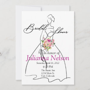 Brautsilhouette und rosa florale Brautparty Einladung
