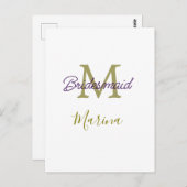 Brautstamm-Monogramm-Junggesellinnenabschied einfa Postkarte (Vorne/Hinten)