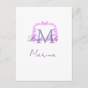 Brautstamm-Monogramm lila Rüsche rosa Rand Spa Postkarte